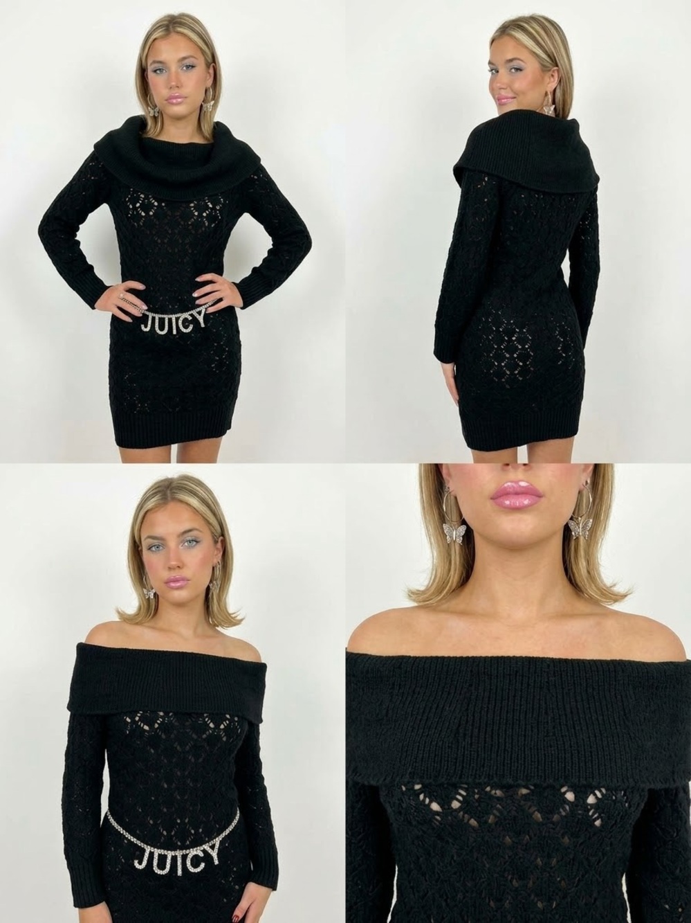 VINTAGE Y2K JUICY COUTURE Crochet Knit Multi-Wear Sweater Dress in Black Sz. P/S